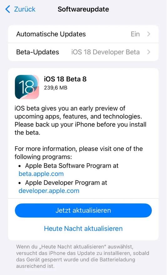 山阳苹果手机维修分享苹果 iOS / iPadOS 18 开发者预览版 Beta 8 发布 